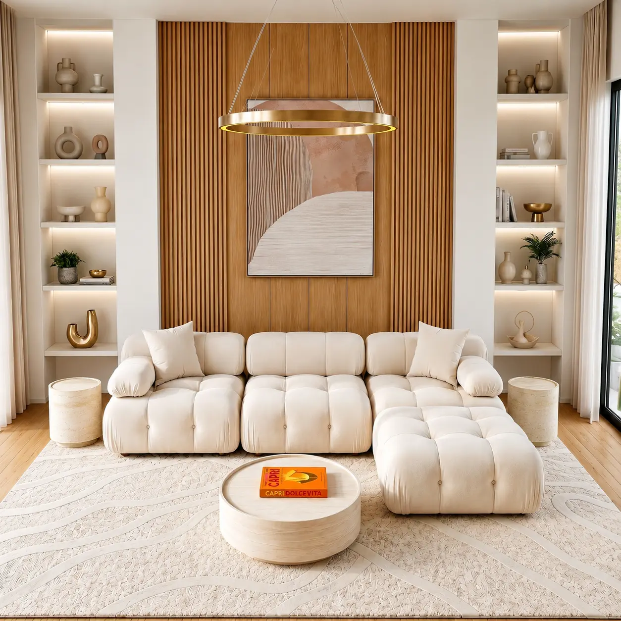 Forma off-white sectional in a warm contemporary living room